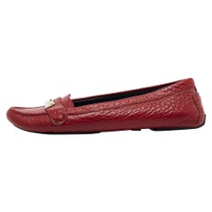 Burberry Red Grain Leather Signature Loafers Size 38