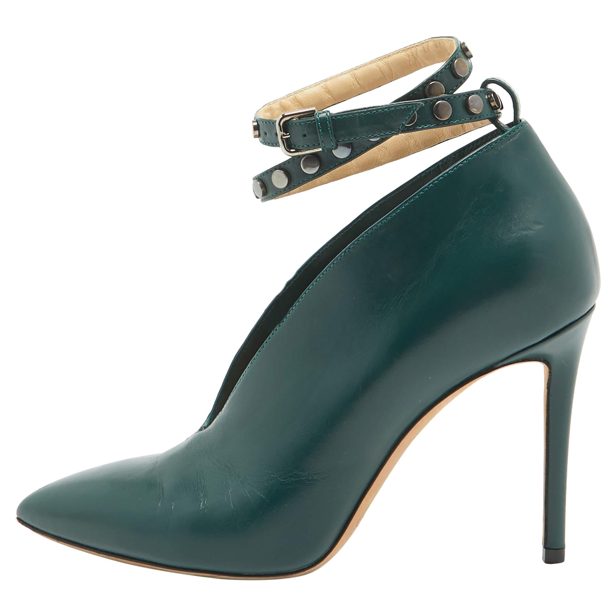 Jimmy Choo Green Leather Lark Ankle Strap Pumps Size 36.5 For Sale