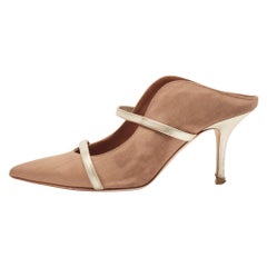 Malone Souliers Brown/Gold Fabric and Leather Maureen Mules Size 39