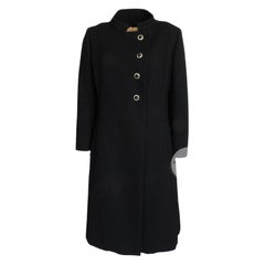 Black Wool Coat by Zelinka Matlick Vintage 1950s Tailored Military Style Collar