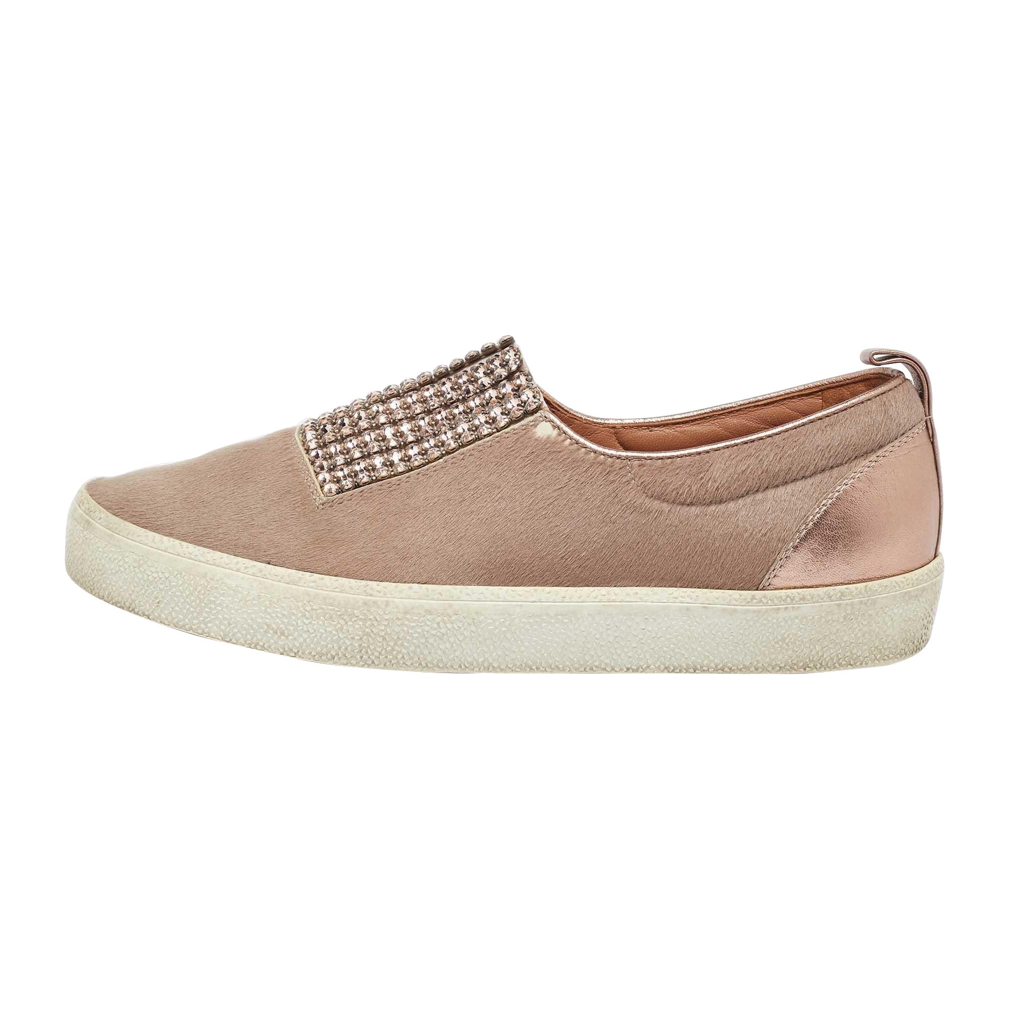 Gina Metallic Kalbshaar Leder Kristall verzierte Slip On Turnschuhe Größe 37 im Angebot
