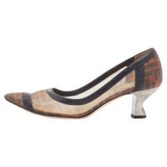 Fendi Brown/Black Zucca Mesh and Leather Colibri Pumps Size 38.5