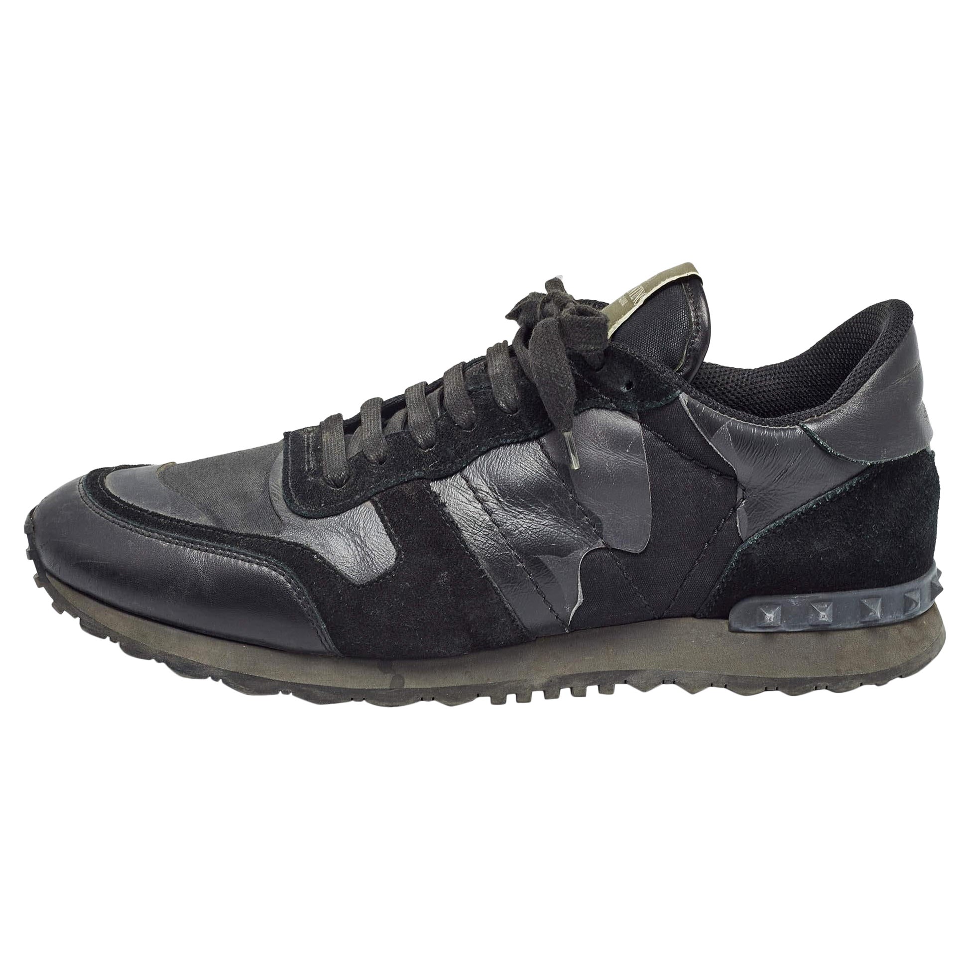 Valentino Black Suede and Leather Rockrunner Sneakers Size 45 For Sale