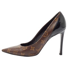 Louis Vuitton Brown Monogram Canvas & Patent Leather Chérie Pumps Size 39