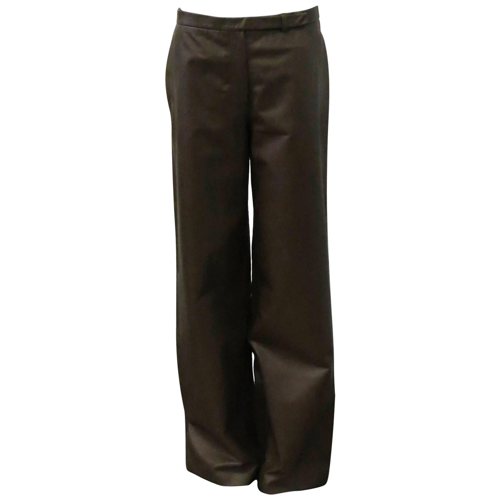 Jil Sander Brown Leather Low-rise, wide-leg trousers (As seen)