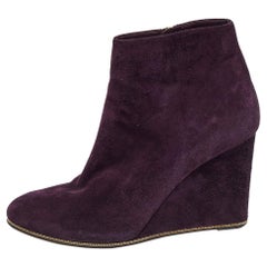 Salvatore Ferragamo Purple Suede Wedge Ankle Boots Size 37