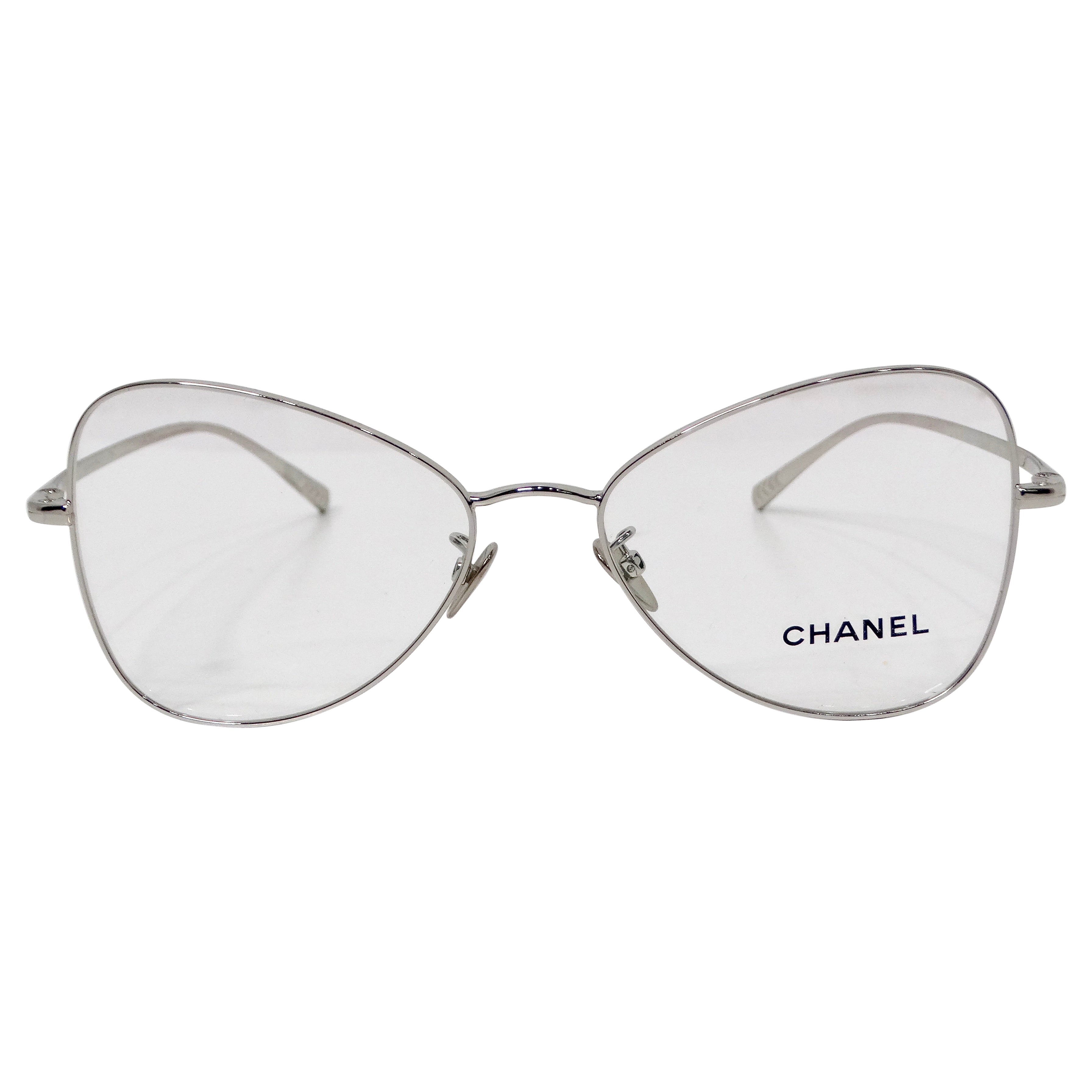 Chanel 2019 Silver-Tone Metal Frame Butterfly Style Eye Glasses For Sale