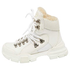 Gucci White Leather And Suede Flashtrek  High Top Sneakers Size 35