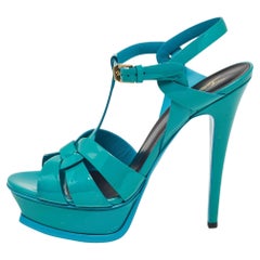 Saint Laurent Green Patent Leather Tribute Platform Sandals 39