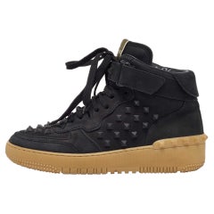 Valentino Black Nubuck Leather Rockstud Mid Top Sneakers Size 40