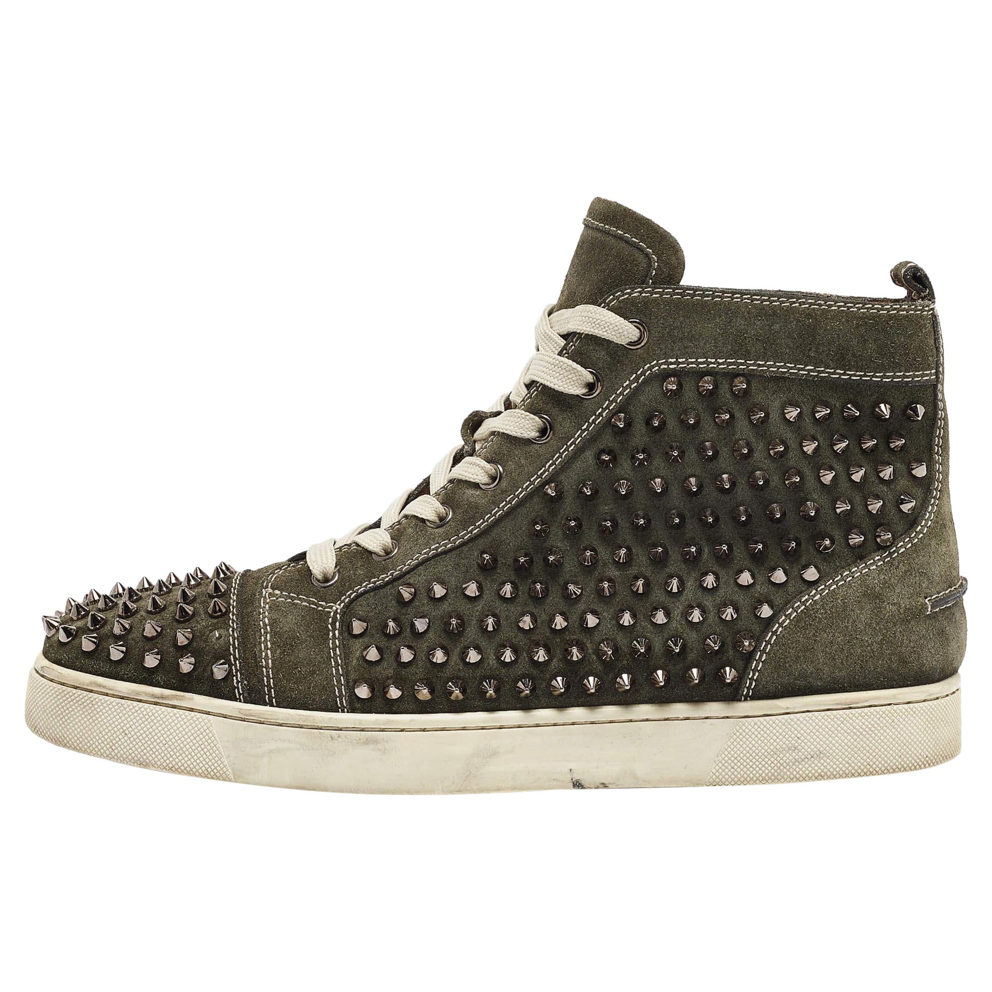 Christian Louboutin Baskets hautes Louis à pointes en daim vert Taille  44