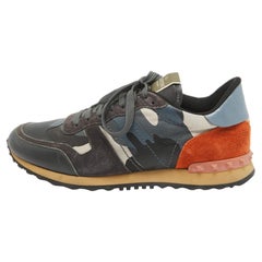 Valentino Multicolor Camouflage Print Canvas Leather Rockrunner Sneakers Size 45