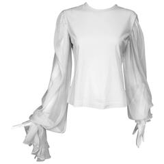 Dolce & Gabbana white cotton and chiffon extended sleeve T shirt 