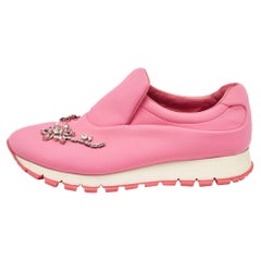 Prada Pink Neoprene Crystal Embellished Slip On Sneakers Size  38