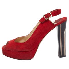 Jimmy Choo Red Suede Lexy Slingback Sandals Size 38