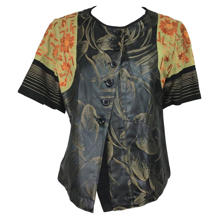 Dries Van Noten mixed fabric embroidered short sleeve jacket 40 For ...