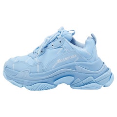 Balenciaga Blue Faux Leather Triple S Low Top Sneakers Size 36