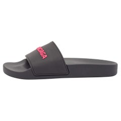 Balenciaga Black Rubber Logo Embossed Pool Slides Size 36