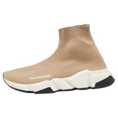 Balenciaga Light Brown Knit Fabric Speed Trainer Sneakers Size 39