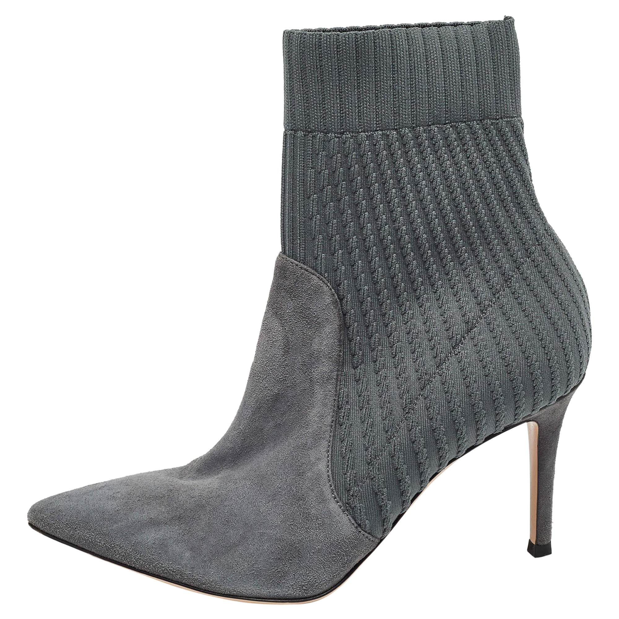 Gianvito Rossi Botines Katie Grises De Tejido Y Ante Talla 36.5