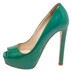 Prada Green Patent Leather Peep Toe Pumps Size 36