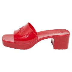 Gucci Red Rubber Logo Embossed Slide Sandals Size 36