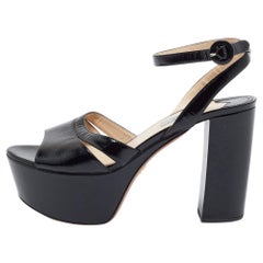 Prada Black Patent Leather Ankle Strap Sandals Size 39