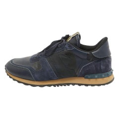 Valentino Navy Blue Suede and Leather Rockrunner Sneakers Size 45