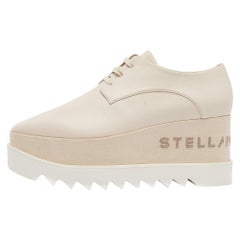 Stella McCartney Cream Faux Leather Elyse Platforms Wedge Sneakers Size 38