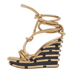 Moschino Sandali con zeppa in pelle oro metallizzato taglia 37.5