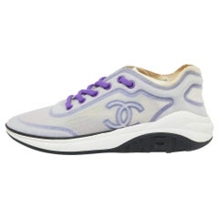 Chanel Purple/White Net And Fabric Lyrca Logo Trainers Sneakers Size 39
