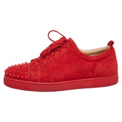 Christian Louboutin Red Suede Louis Junior Spikes Low Top Sneakers Size 43.5