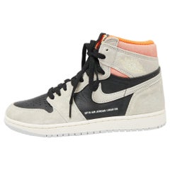 Jordan Grey/Black Suede Leather 1 Retro High Neutral Hyper Sneakers Size 40.5