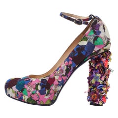 Nicholas Kirkwood Multicolor Printed Embellished Heel Ankle Strap Pumps Size 40