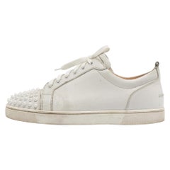 Christian Louboutin White Leather Louis Junior Spikes Low Top Sneakers Size 43.5