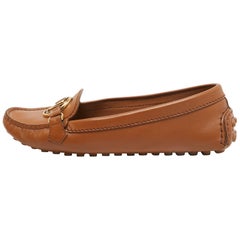 Louis Vuitton Brown Leather Dauphine Slip On Loafers Size 35