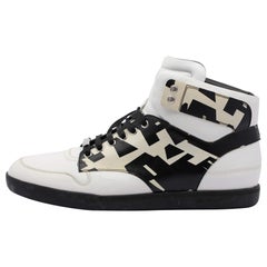 Dior White/Black Printed Leather High Top Sneakers Size 41.5
