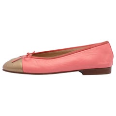Chanel Pink/Gold Leather CC Cap Toe Bow Ballet Flats 35