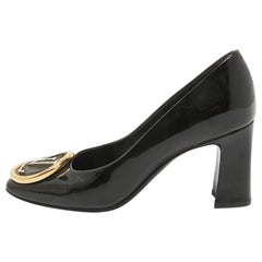 Louis Vuitton Black Patent Leather Madeleine Block Heel Pumps Size 34