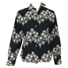 Rare Vintage Emilio Pucci black and white cotton floral blouse 1950s