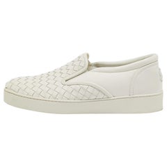 Bottega Veneta White Woven Leather Dodger Slip On Sneakers Size 38.5