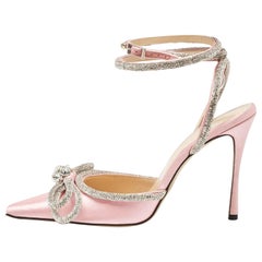 Mach & Mach Pink Satin Crystal Embellished Double Bow Pumps Size 40
