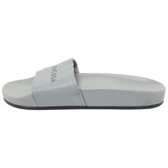 Balenciaga Grey Leather Flat Slides Size 35