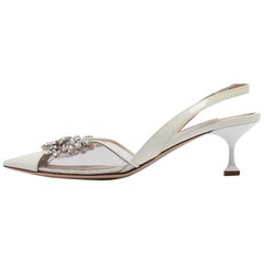 Miu Miu White/Transparent Patent Leather PVC Crystal Embellished Pumps Size 39.5