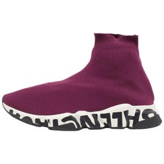 Balenciaga Purple Knit Fabric Speed Trainer High Top Sneakers Size 43