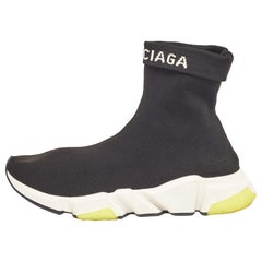 Balenciaga Black Knit Fabric Speed Trainer High Top Sneakers Size 42