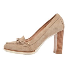 Tod's Beige Suede Bow Block Heel Loafer Pumps 36.5