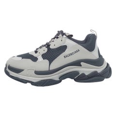 Balenciaga Grey/Blue Faux Leather and Mesh Triple S Sneakers Size 43