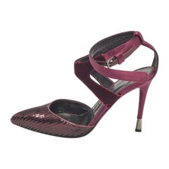 Tom Ford Pumps con cinturino alla caviglia in raso e paillettes viola taglia 38