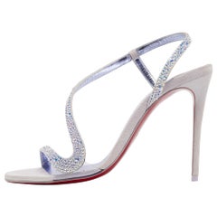 Christian Louboutin Grey Suede Rosalie Ankle Strap Sandals Size 37.5